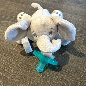 Gray Elephant Plush Toy with Teal Pacifier
